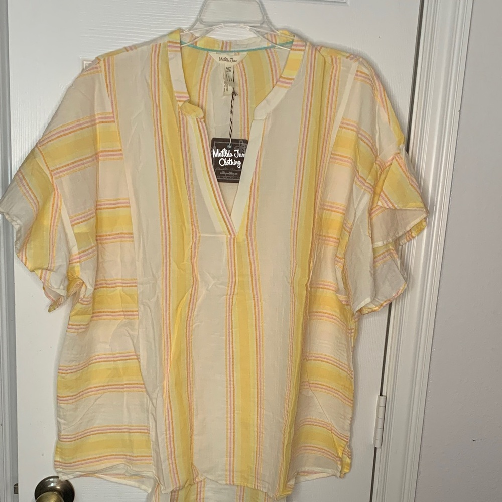 Matilda Jane Pastel Yellow & Pink Striped V-Neck Tunic